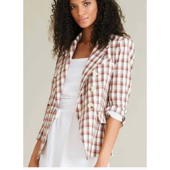 Joie Jackets & Blazers - Joie Blazer Womens Medium Brown Anilah Empire Plaid‎ Double Breasted Jacket